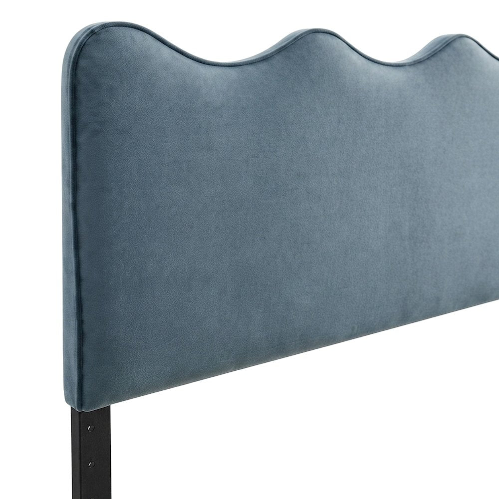 Performance Velvet Upholstered Queen Headboard, Adjustable Height, Cadet Blue