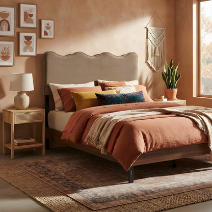 Performance Velvet Upholstered Queen Headboard with Adjustable Height, Taupe