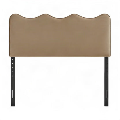 Performance Velvet Upholstered Queen Headboard with Adjustable Height, Taupe