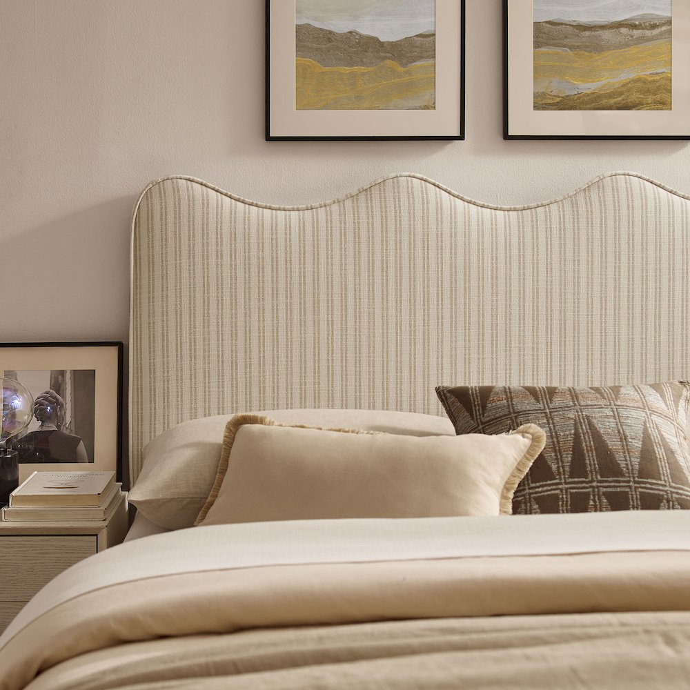 Athena Striped Fabric Upholstered Queen Size Headboard