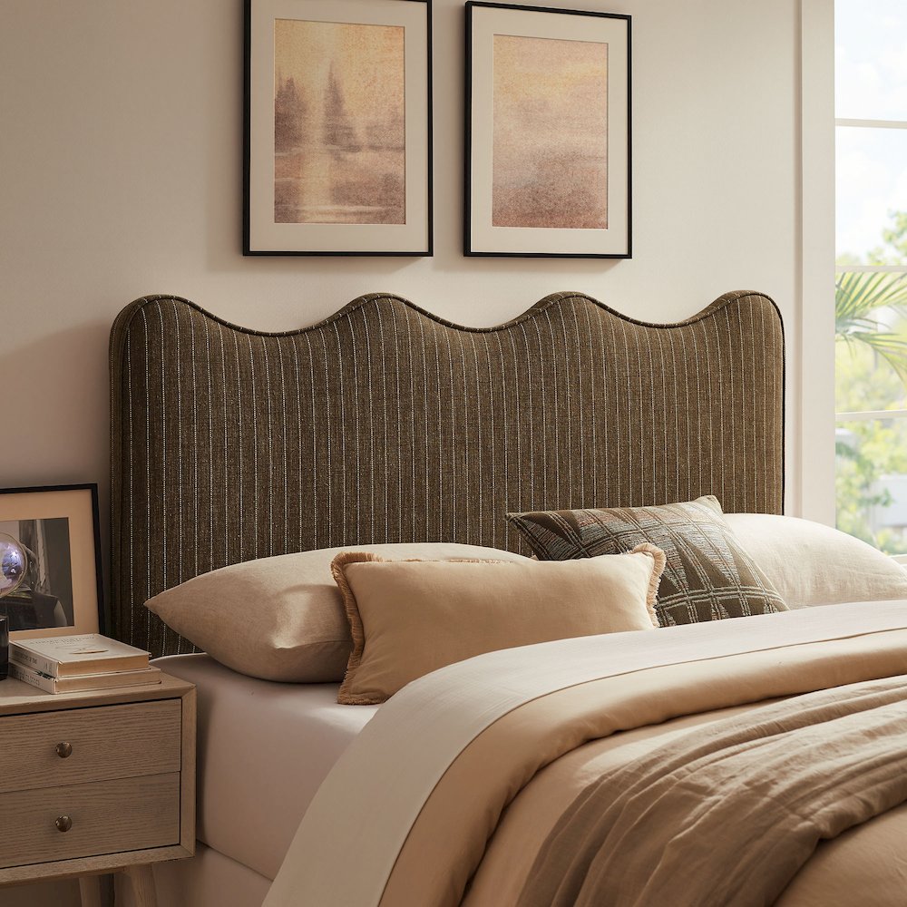 Athena Striped Fabric Upholstered King Size Headboard