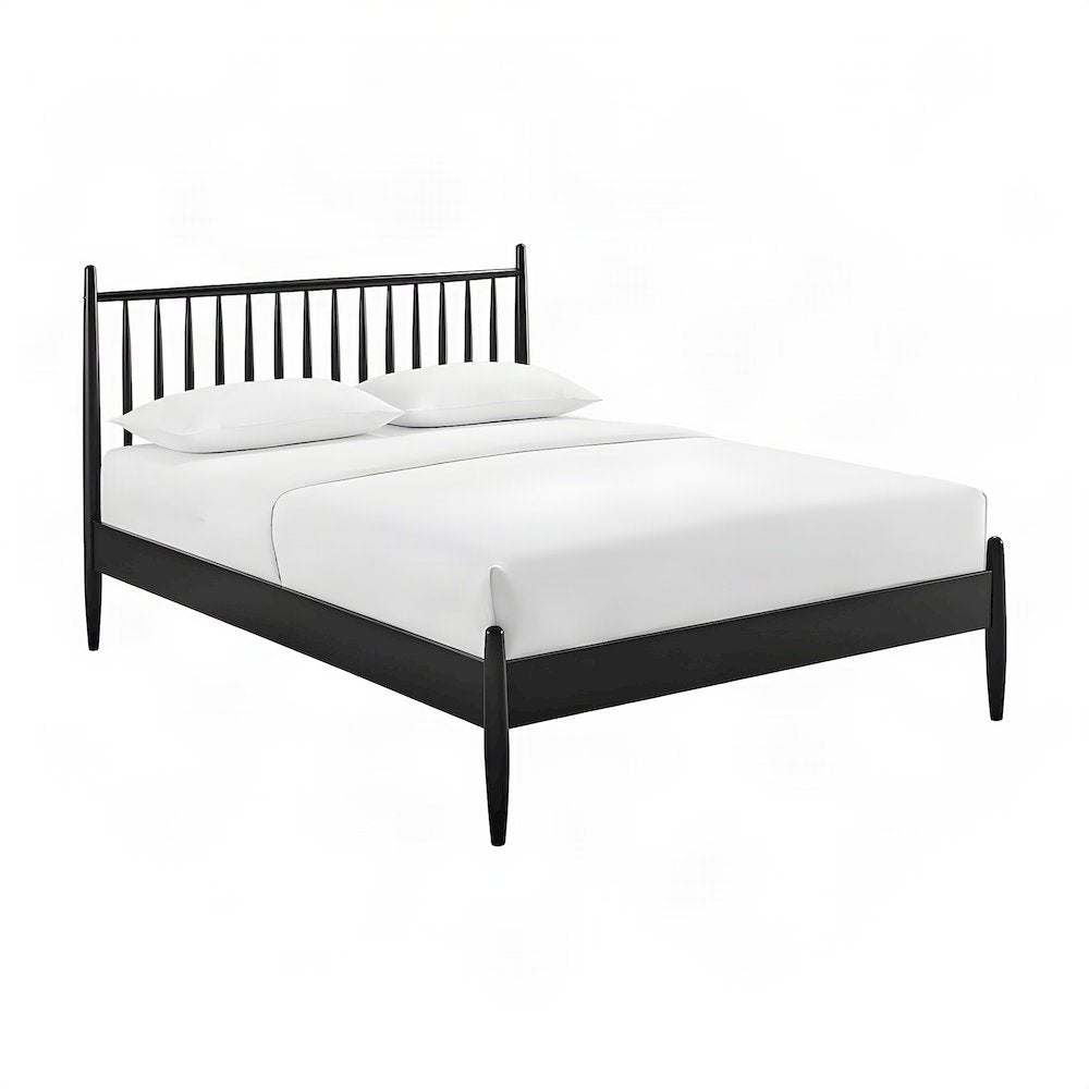 Wooden King Spindle Platform Bed Frame with Spindle Headboard, Black