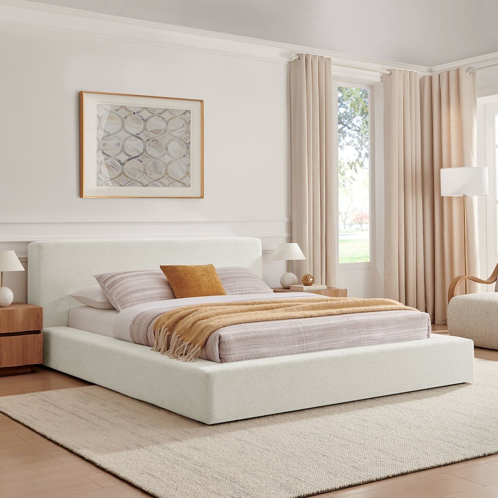 Luma Chenille Upholstered Queen Platform Bed Frame