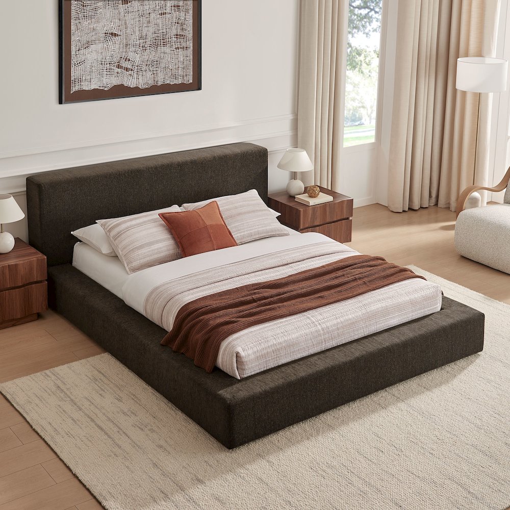 Luma Chenille Upholstered Queen Platform Bed Frame