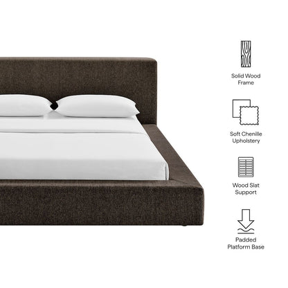 Luma Chenille Upholstered Queen Platform Bed Frame