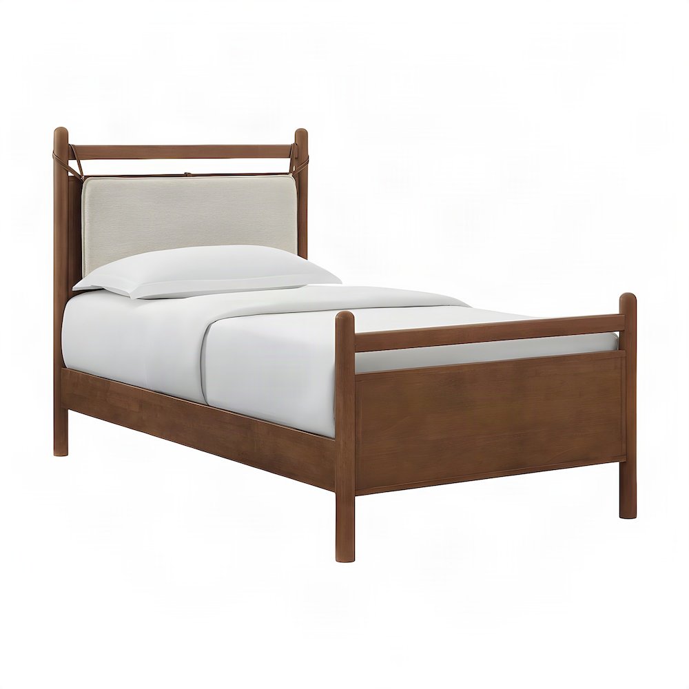 Japandi Wood Twin Platform Bed with Slat Base, Walnut Heathered Ivory