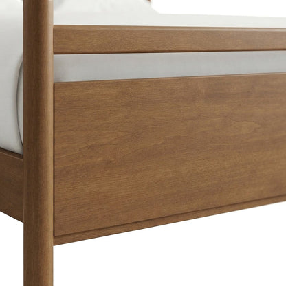 Japandi Wood Twin Platform Bed with Slat Base, Walnut Heathered Ivory