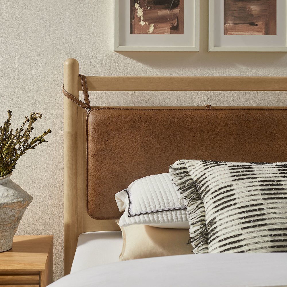 Leni Twin Size Vegan Leather and Wood Platform Bed Frame