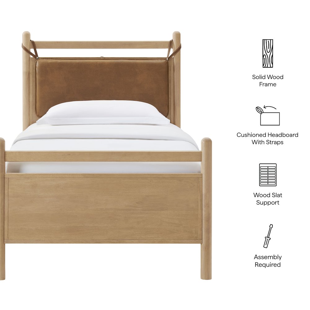 Leni Twin Size Vegan Leather and Wood Platform Bed Frame