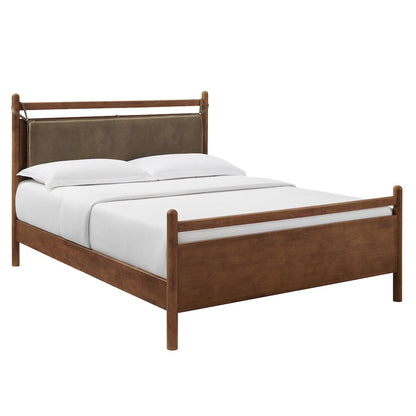 Leni Queen Size Vegan Leather and Wood Platform Bed Frame