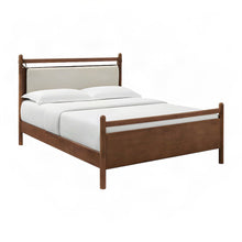 King Wood Platform Bed with Headboard, Mid-Century, Walnut Heathered Ivory