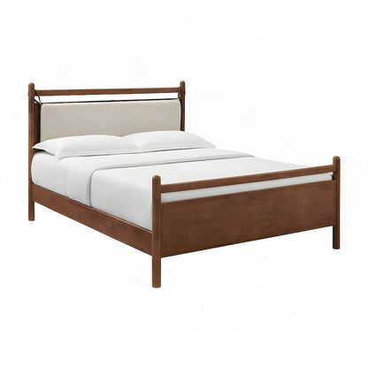 King Wood Platform Bed with Headboard, Mid-Century, Walnut Heathered Ivory