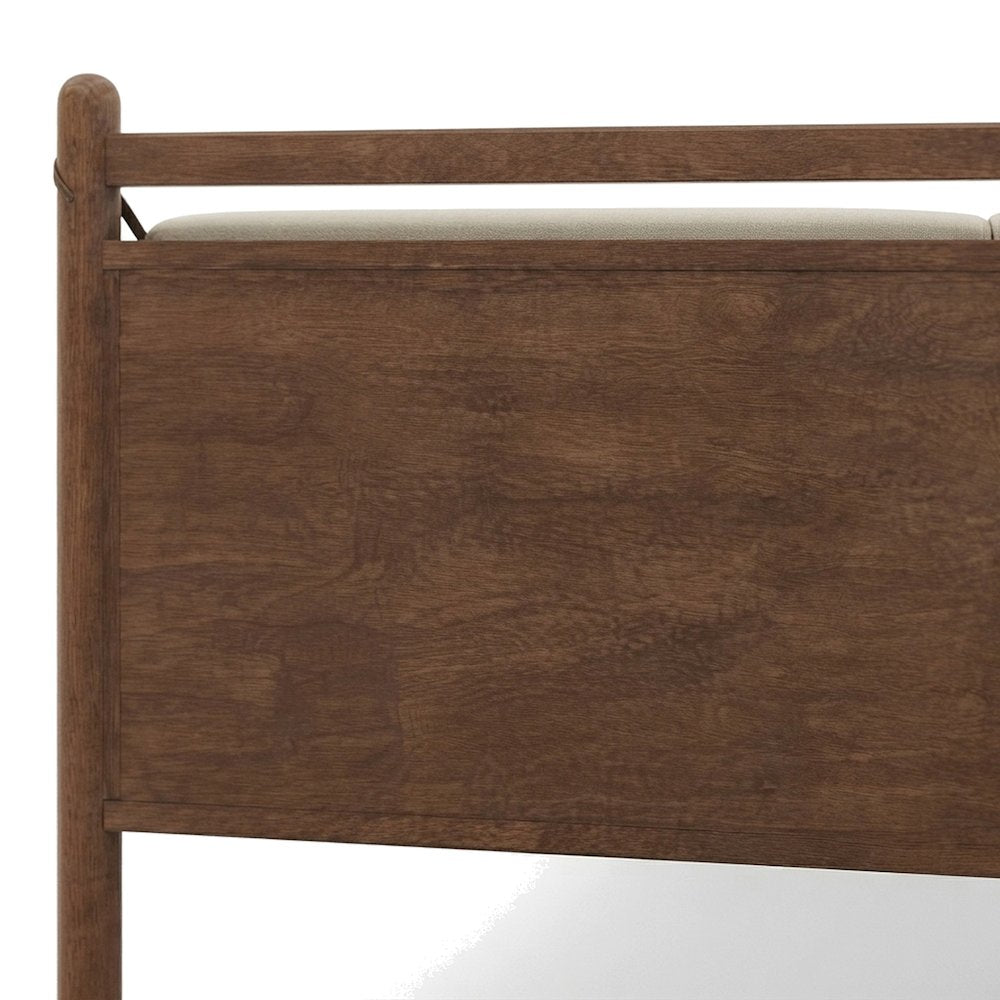 King Wood Platform Bed with Headboard, Mid-Century, Walnut Heathered Ivory