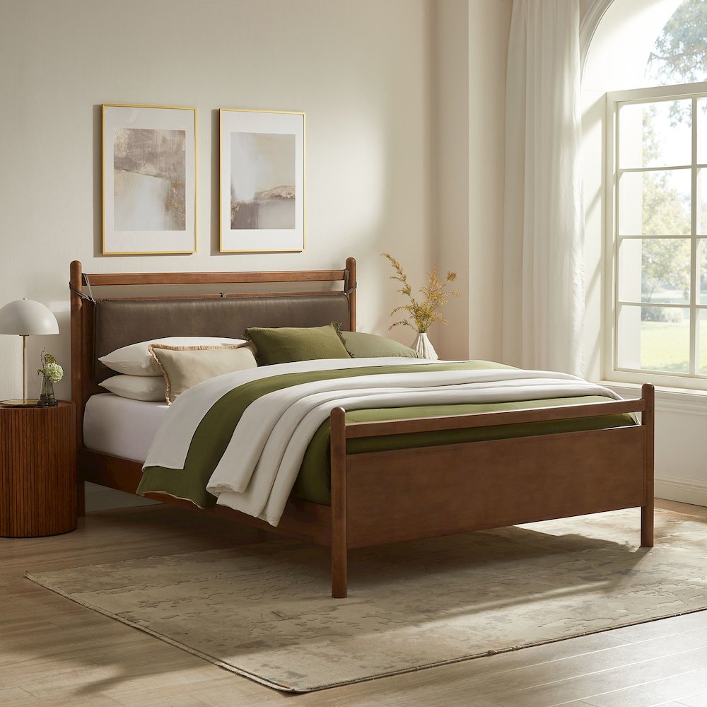 Leni King Size Vegan Leather and Wood Platform Bed Frame