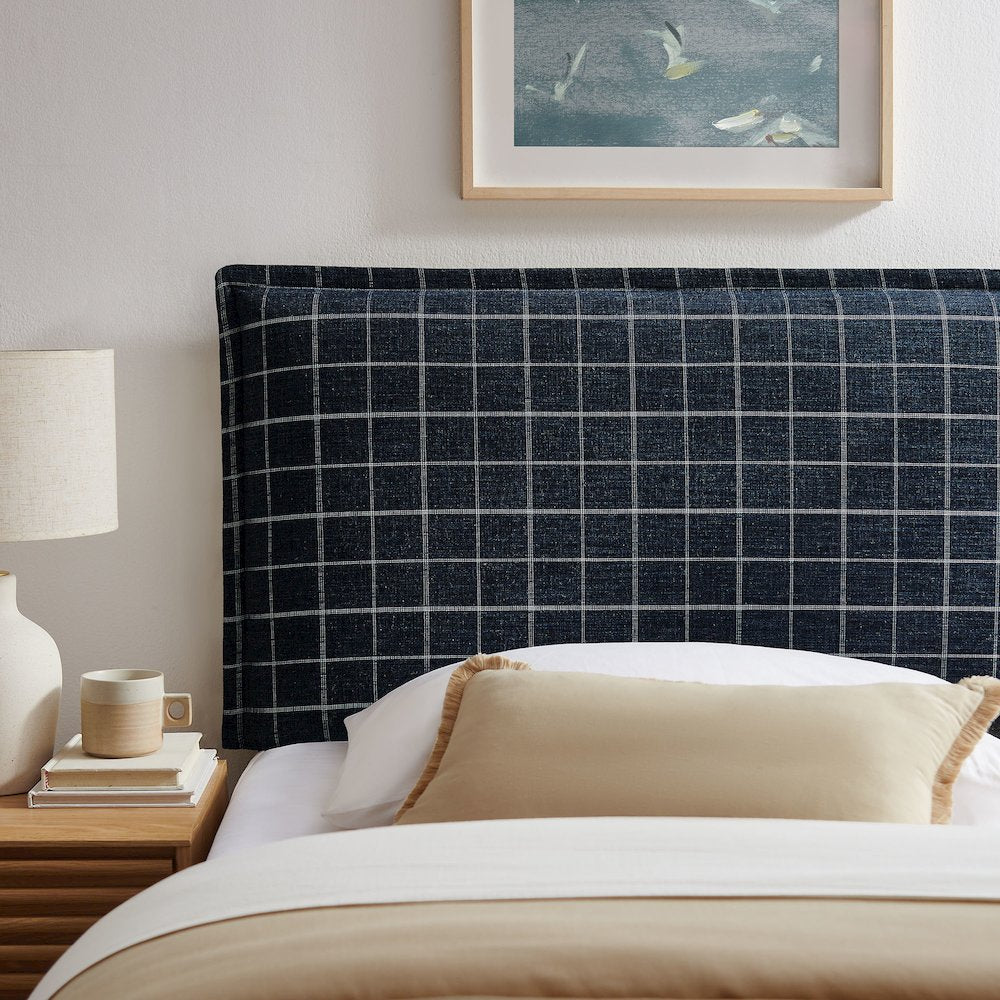 Camille Checkered Linen Blend Twin Size Headboard