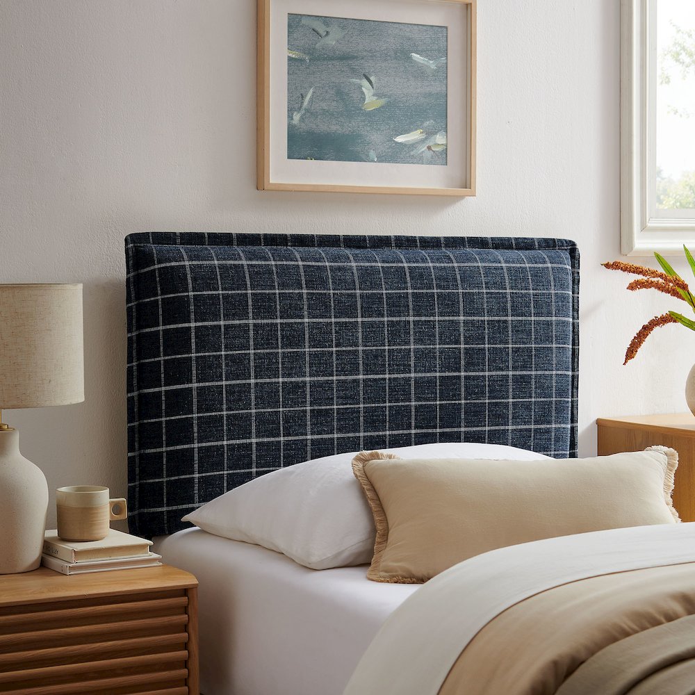 Camille Checkered Linen Blend Twin Size Headboard