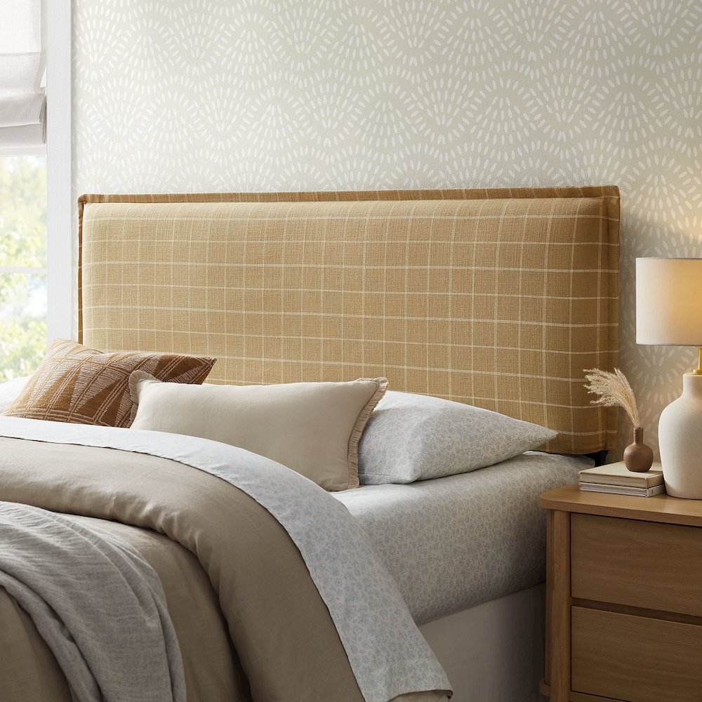 Camille Checkered Linen Blend Queen Size Headboard