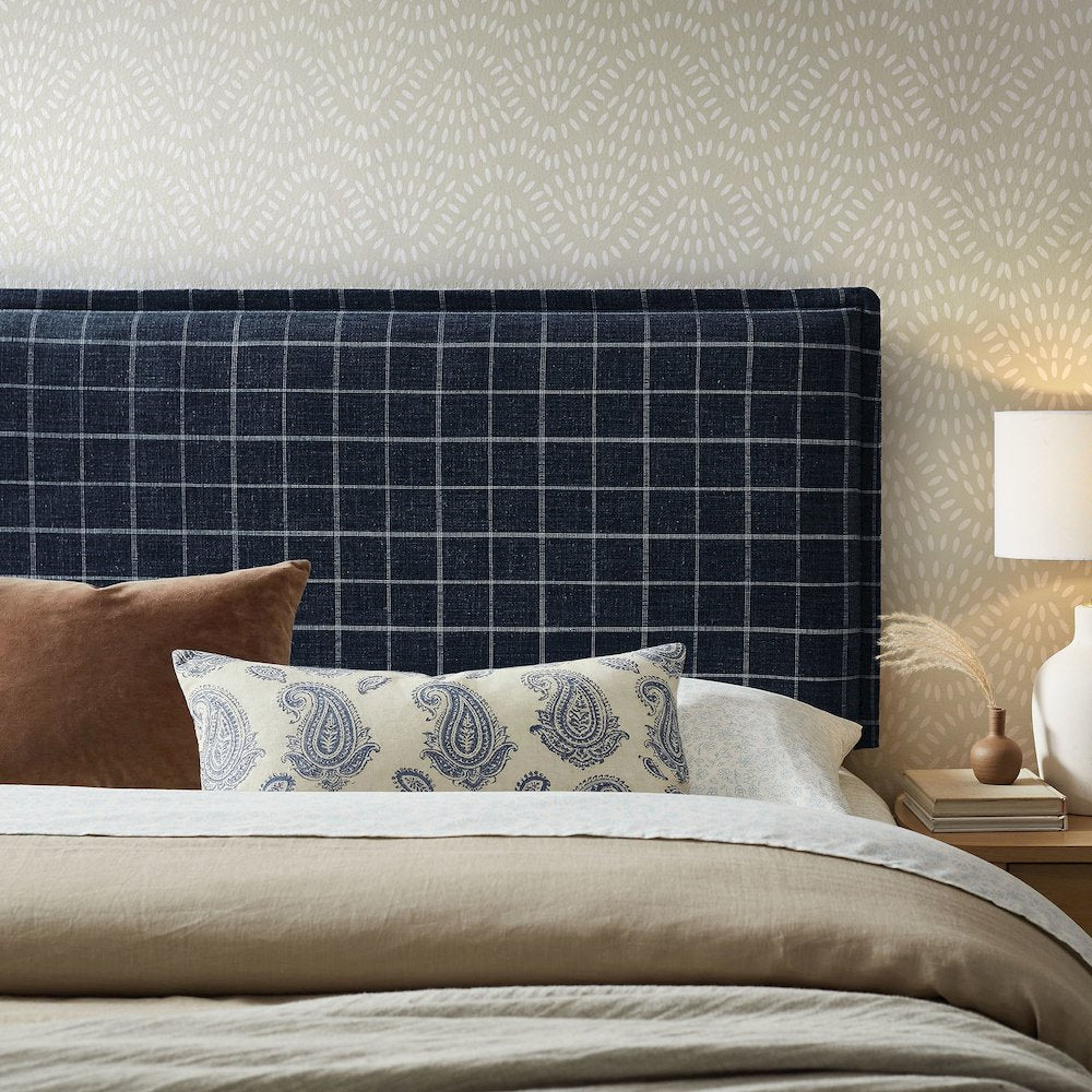 Camille Checkered Linen Blend King Size Headboard