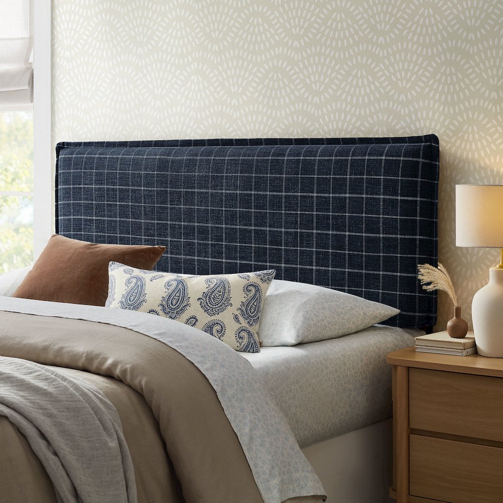 Camille Checkered Linen Blend King Size Headboard