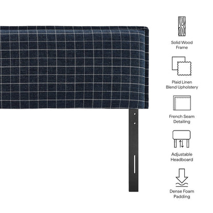 Camille Checkered Linen Blend King Size Headboard