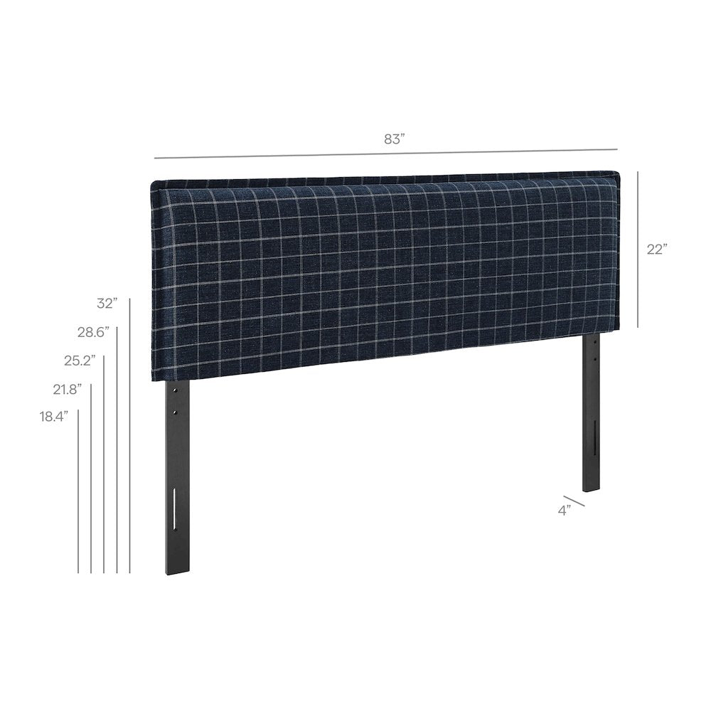 Camille Checkered Linen Blend King Size Headboard