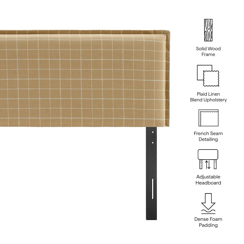 Camille Checkered Linen Blend King Size Headboard