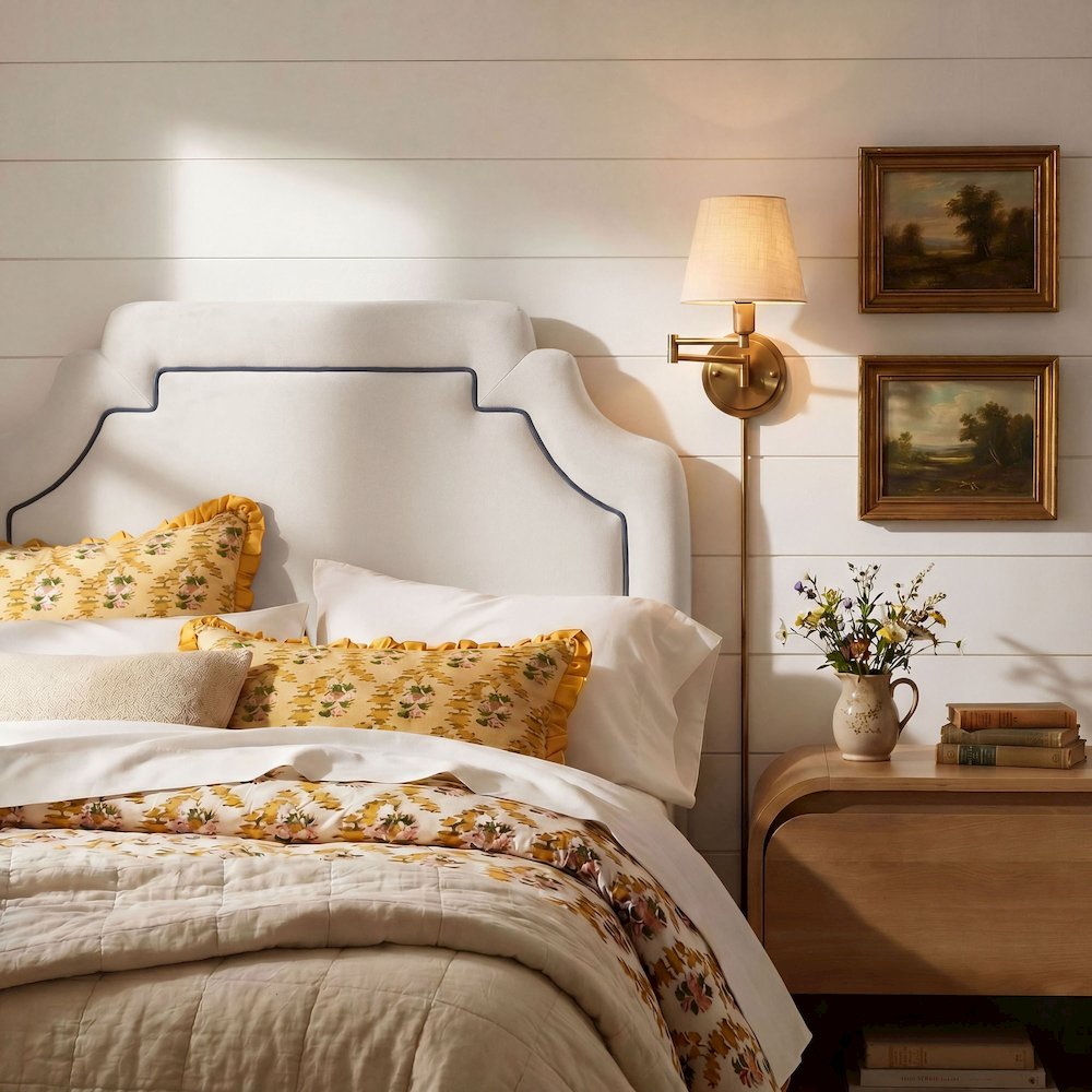 Magnolia Performance Velvet Twin Headboard - Alabaster Cadet Blue