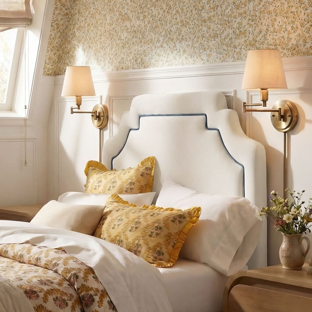Magnolia Performance Velvet Twin Headboard - Alabaster Cadet Blue