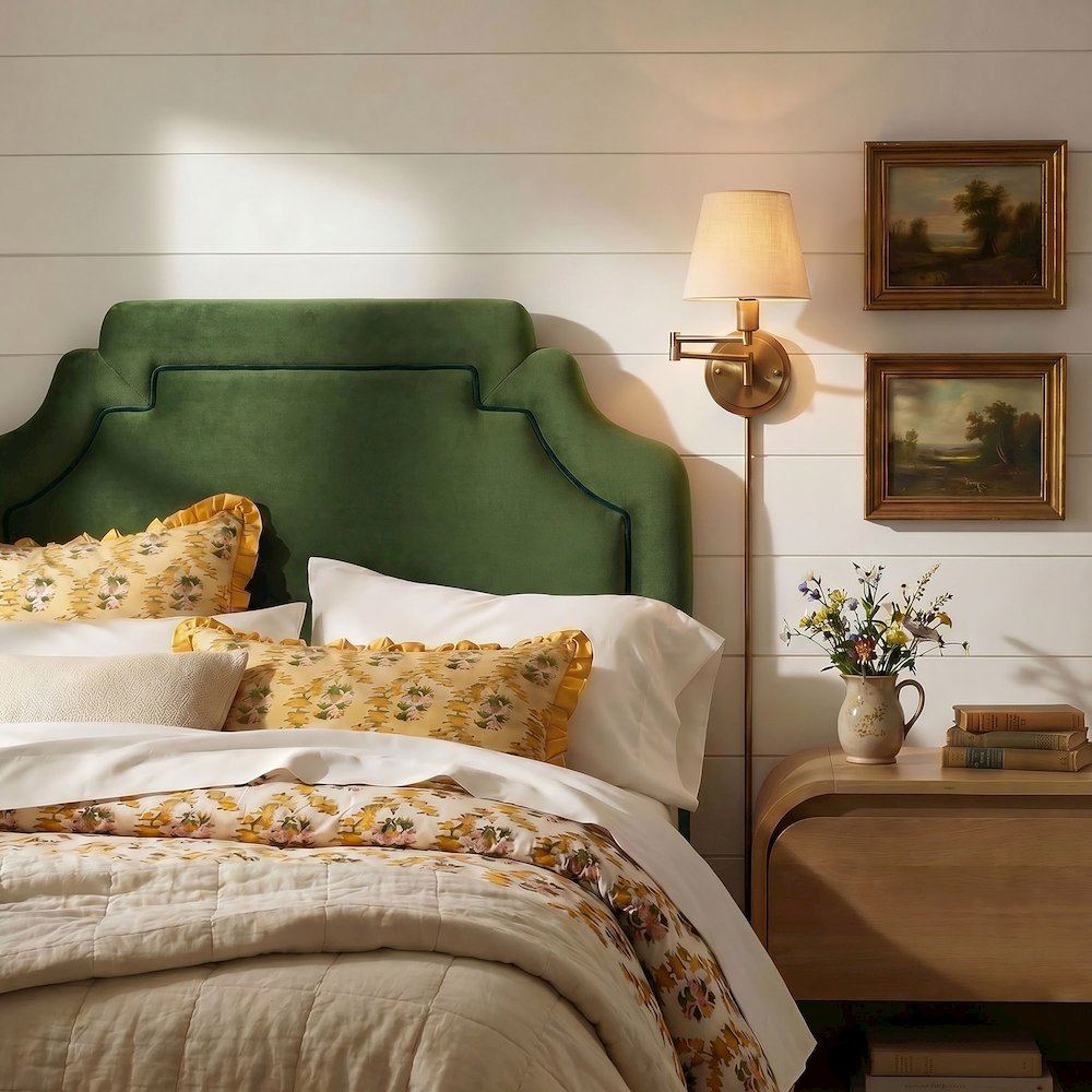 Magnolia Performance Velvet Twin Headboard - Moss Green Dark Green