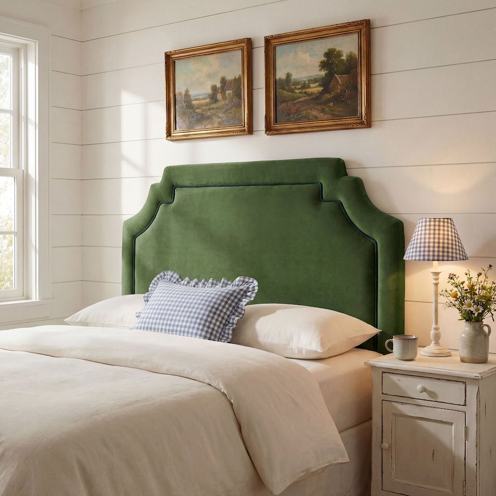 Magnolia Performance Velvet Queen Headboard - Moss Green Dark Green