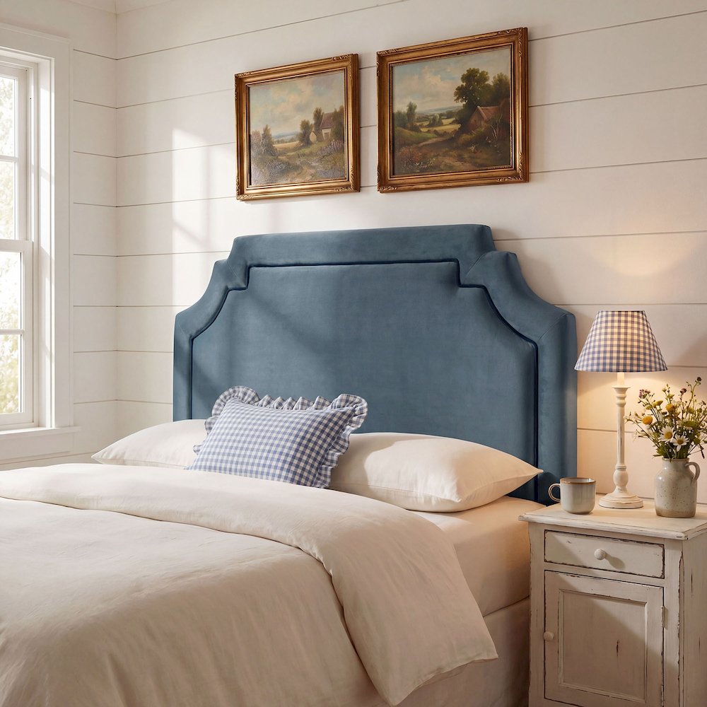 Magnolia Performance Velvet King Headboard - Cadet Blue Midnight