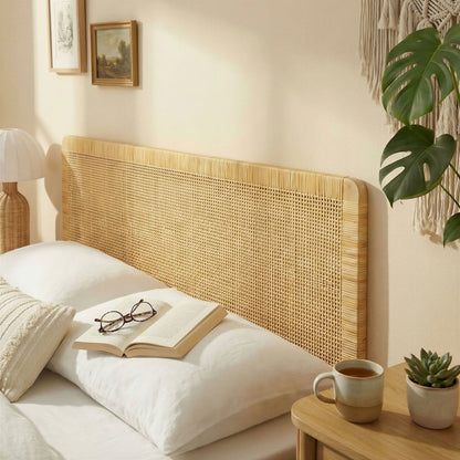 Sandy Wall Mounted Wood and Rattan Queen Size Headboard
