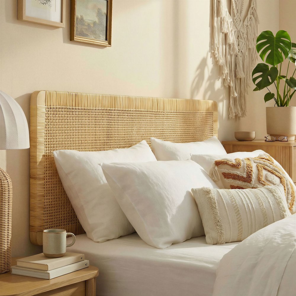Sandy Wall Mounted Wood and Rattan King Size Headboard