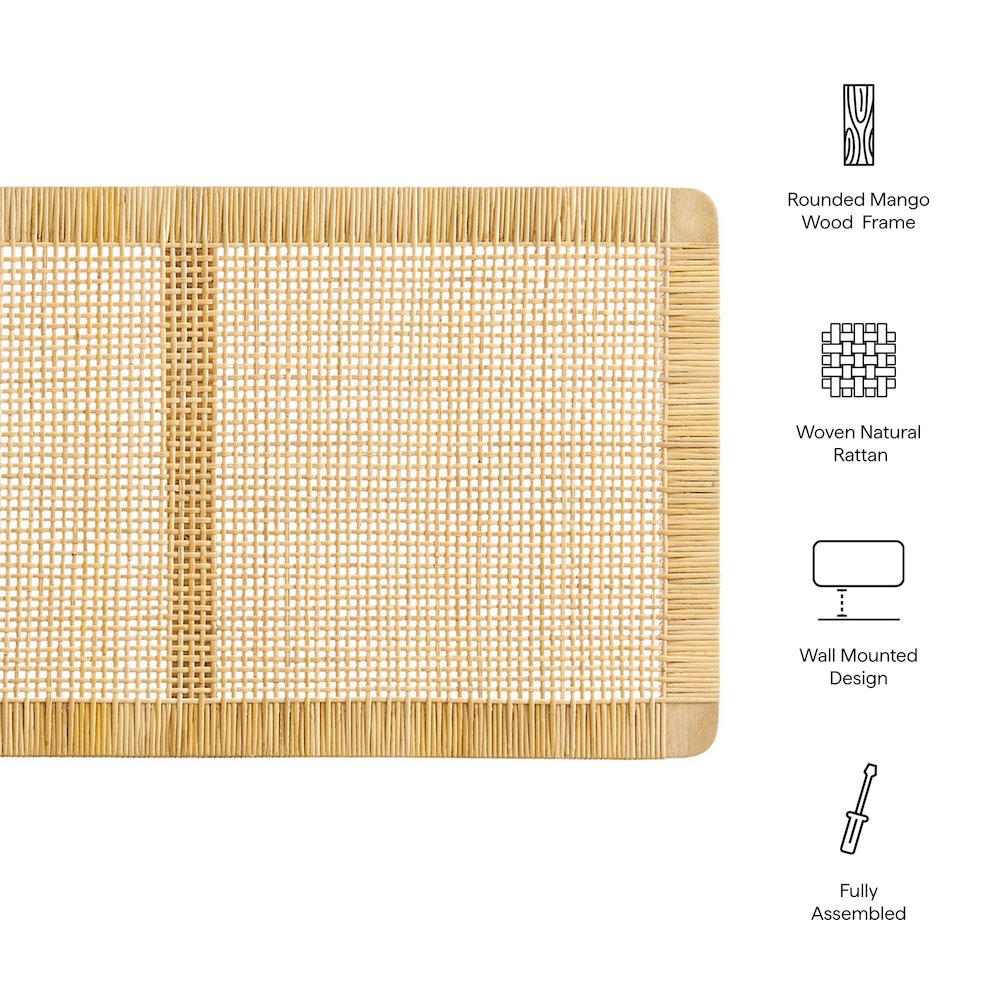 Sandy Wall Mounted Wood and Rattan King Size Headboard