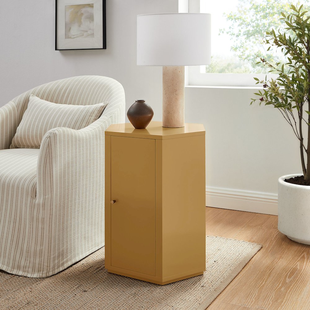 Kade Faceted Semi-Gloss Side Table - Mustard