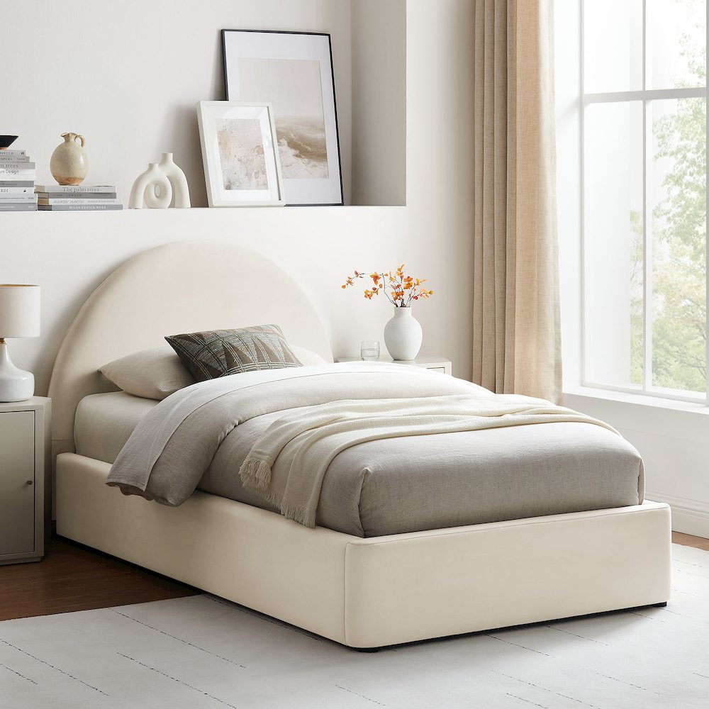 Resort Twin Arched Performance Velvet Storage Platform Bed - Alabaster