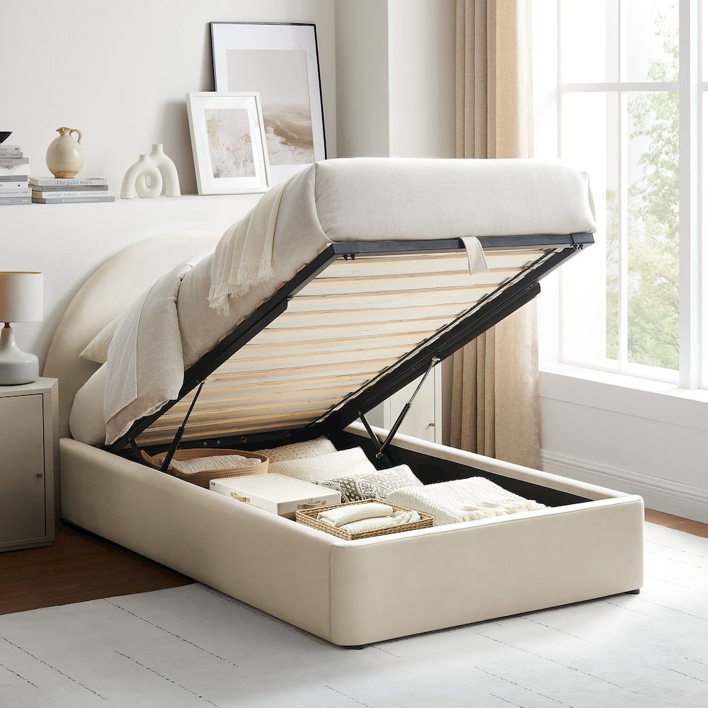 Resort Twin Arched Performance Velvet Storage Platform Bed - Alabaster