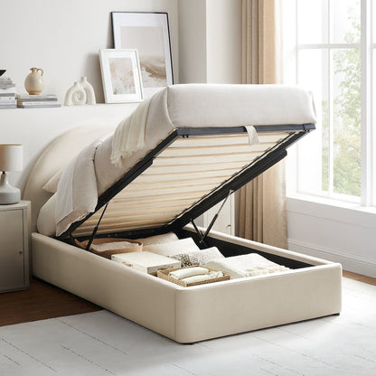 Resort Twin Arched Performance Velvet Storage Platform Bed - Alabaster