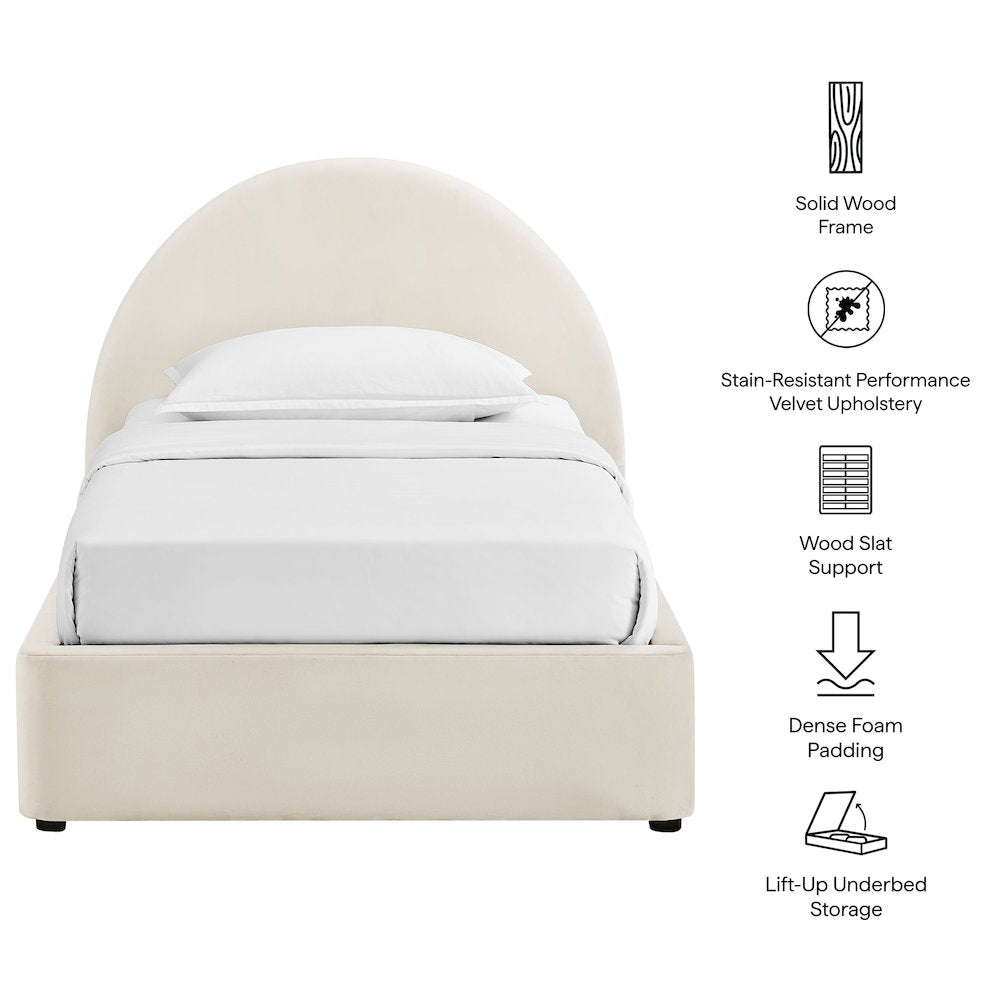 Resort Twin Arched Performance Velvet Storage Platform Bed - Alabaster