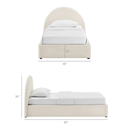 Resort Twin Arched Performance Velvet Storage Platform Bed - Alabaster