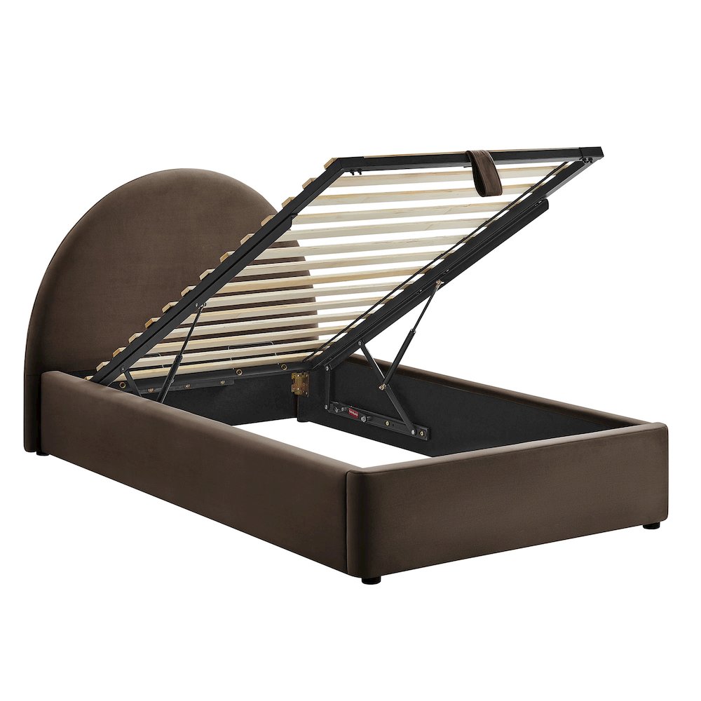Resort Twin Arched Performance Velvet Storage Platform Bed - Chocolate Brown