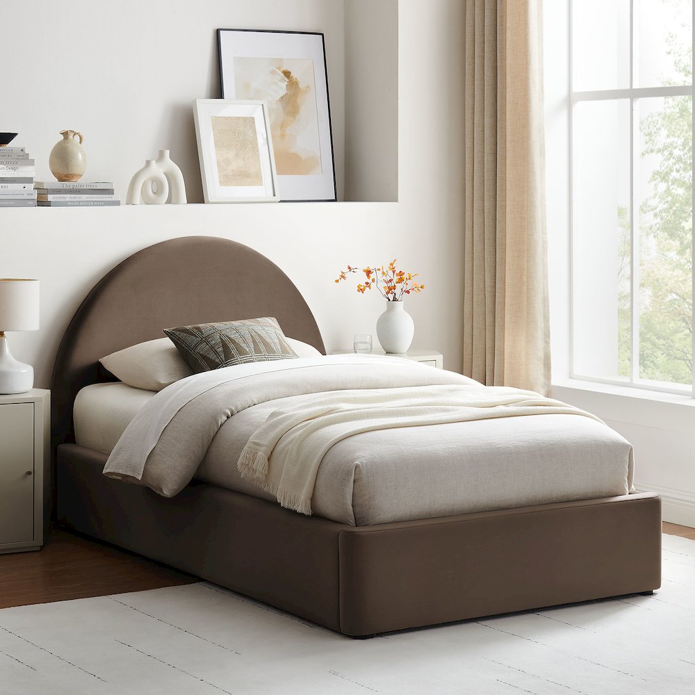 Resort Twin Arched Performance Velvet Storage Platform Bed - Chocolate Brown