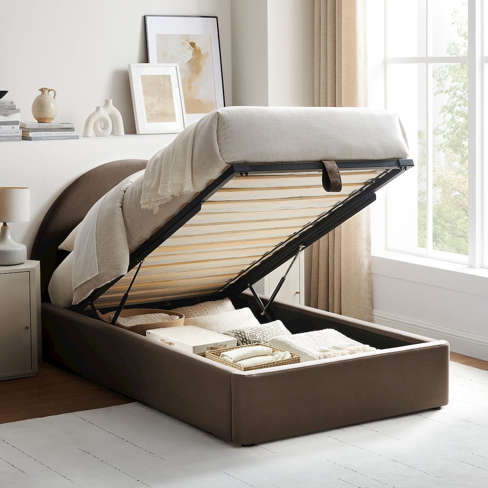 Resort Twin Arched Performance Velvet Storage Platform Bed - Chocolate Brown