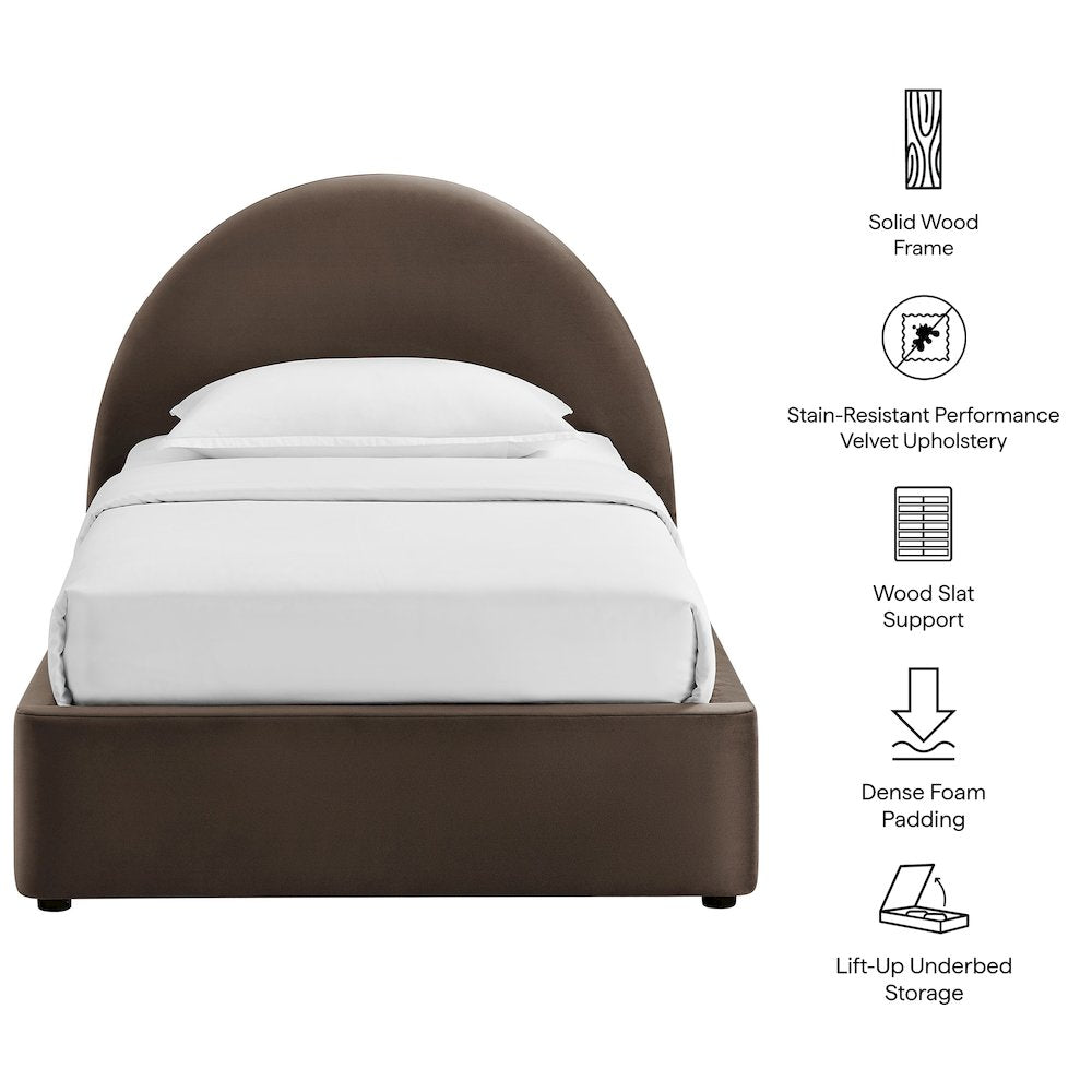Resort Twin Arched Performance Velvet Storage Platform Bed - Chocolate Brown