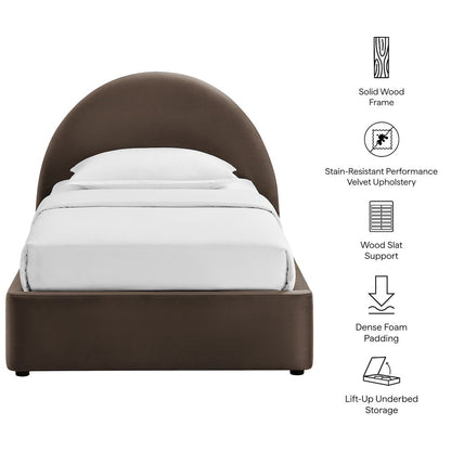 Resort Twin Arched Performance Velvet Storage Platform Bed - Chocolate Brown