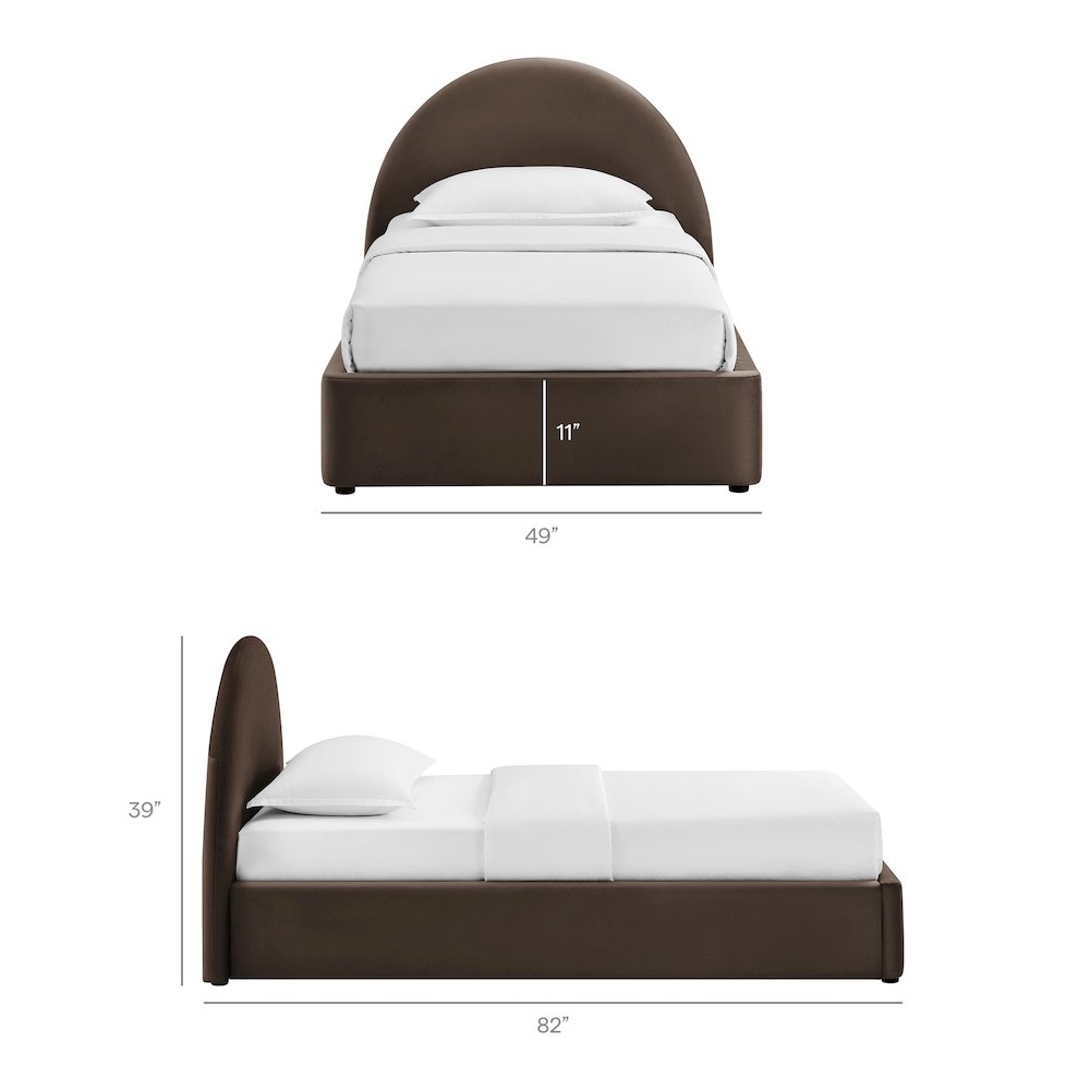 Resort Twin Arched Performance Velvet Storage Platform Bed - Chocolate Brown