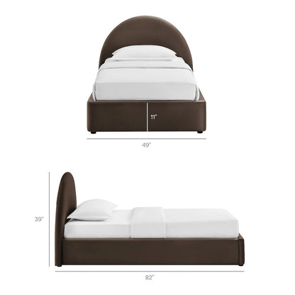 Resort Twin Arched Performance Velvet Storage Platform Bed - Chocolate Brown