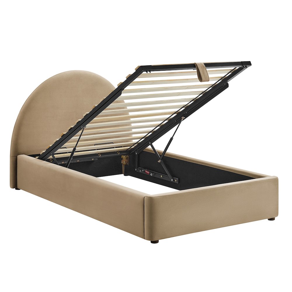 Resort Twin Arched Performance Velvet Storage Platform Bed - Taupe