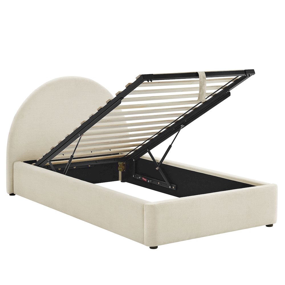 Resort Twin Arched Upholstered Fabric Storage Platform Bed Frame - Ecru