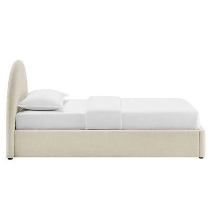 Resort Twin Arched Upholstered Fabric Storage Platform Bed Frame - Ecru